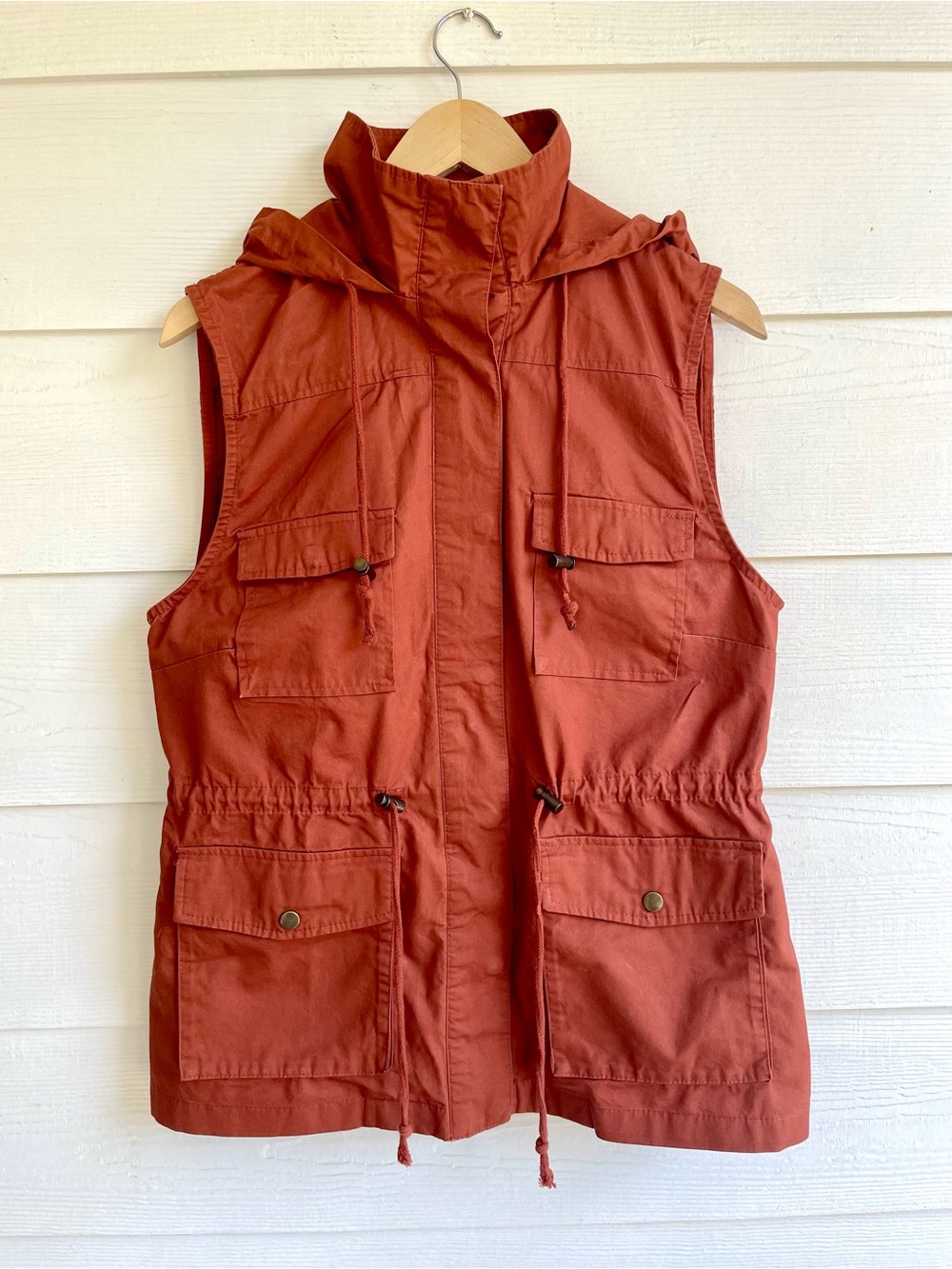 Love Tree Y2K Cargo Utility Vest Hooded Rust color Size Large